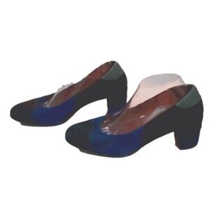 Hispanitas color block navy green and black suede‎ block heels size 41 US 10.5